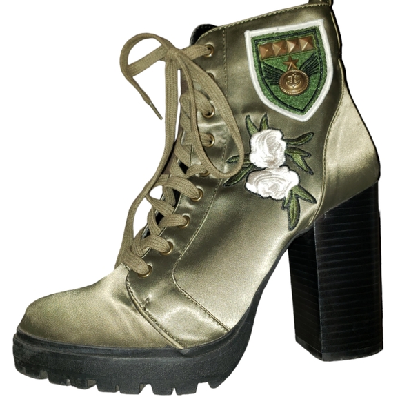 Steve Madden Laurie Floral Combat Boots Army Green Size 8 - Picture 4 of 8